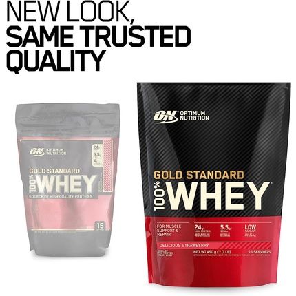 Optimum Nutrition Gold Standard Whey Protein Muscle Building Powder With Glutamine And Amino Acids 15 Servings 450G Strawberry