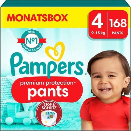 Pampers Baby Nappies Pants Size 4 Premium Protection Maxi With Stop And Protection Pocket 168 Nappies - Monthly Box
