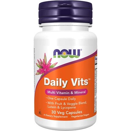 Now Daily Vits With Fruit And Veggie Blend Lutein And Lycopene 30 Veg Capsules