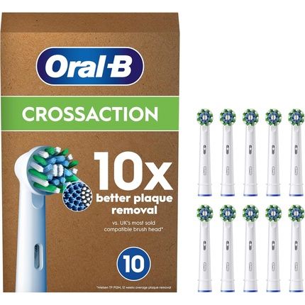 Oral-B Pro Cross Action Electric Toothbrush Head X-Shape And Angled Bristles For Deeper Plaque Removal 10 Toothbrush Heads White
