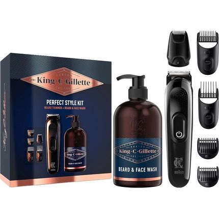 King C. Gillette Men'S Perfect Style Beard Kit Gift Set With Trimmer And Beard And Face Wash