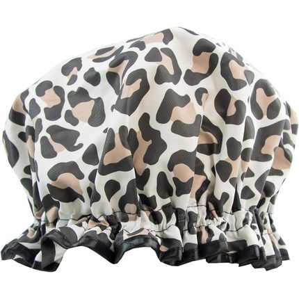 The Vintage Cosmetic Company Leopard Print Shower Cap Lightweight And Elasticated Waterproof Cap Reusable For Women