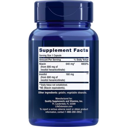 Life Extension No-Flush Niacin Inositol Hexanicotinate 800Mg 100 Capsules