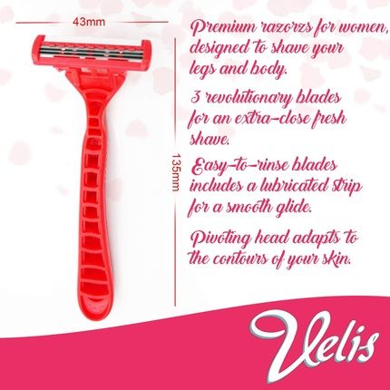 Velis Women'S Triple Blade Ultra Razors With Rubber Handles And Texture Grips - Pack Of 6