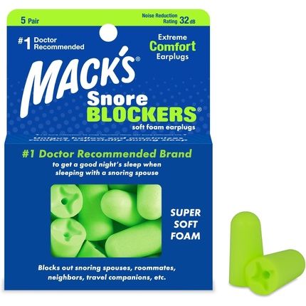 Macks Snore Blockers Soft Foam Earplugs 5 Pair 32Db High Nrr 37Db Snr