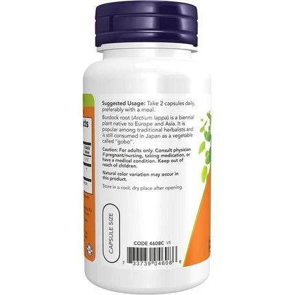 Now Burdock Root Herbal Supplement 100 Veg Capsules 430Mg - Image 3