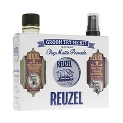 Reuzel Clay Matte Pomade Groom Try Me Kit - Gift Set Of Hair Care For Men