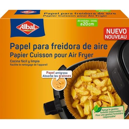 Albal Air Fryer Paper 20 Pieces 20Cm - Pack Of 20, Suitable For Square And Round Air Fryers, Greaseproof, Non-Stick, Disposable, Perfect For Fryers Type Cosori Cecotec