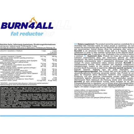 Allnutrition Burn4All Fat Reductor L-Carnitine Very Effective Body Fat Reduction Provides Energy Suppresses Appetite Dietary Supplement No Additives 100 Capsules