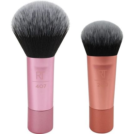 Real Techniques Mini Brush Foundation And Blush Duo Travel Size For Loose Blush And Liquid Foundation 2 Piece Set