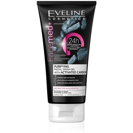 Eveline Face Med Plus 3-In-1 Cleansing Gel With Active Charcoal 150Ml
