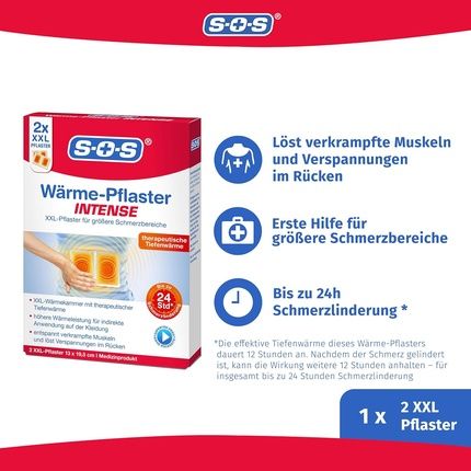 Sos Intense Heat Plaster Extra Strong Xxl Heat Plaster Relieves Cramped Muscles And Back Tensions Back Pain 1X2 Heat Pads