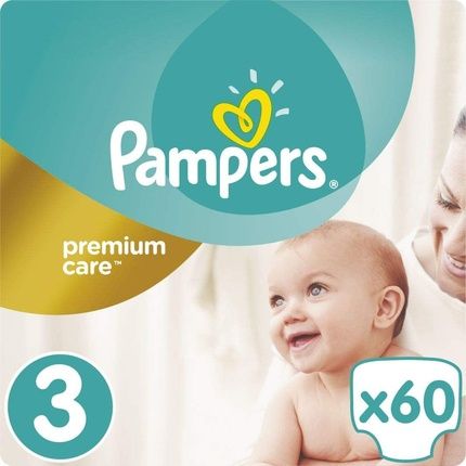 Pampers Premium Care 3 60Pc S - Disposable Diaper Nappy, White