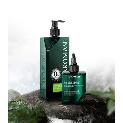 Aromase 5A Intensive Oily Hair Solution Kit Juniper Scalp Purifying Liquid Shampoo 2.8 Fl Oz + Intensive Oily Hair Balancing Essential Shampoo 14 Fl. Oz For Oily Scalp And Oil Smells