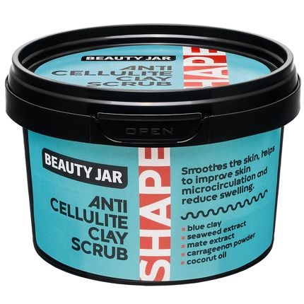 Beauty Jar Shape Anti-Cellulite Clay Scrub 13.4Oz 380G - Blue Clay, Seaweed Extract, Mate Extract, Carrageenan Powder, Coconut Oil