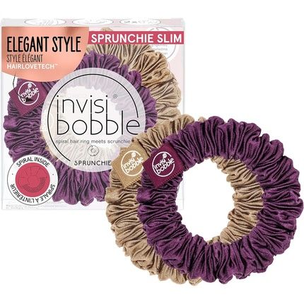 Invisibobble Slim Scrunchie Purple Gold Pleated Fabric Hair Bobbles