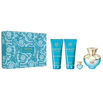 Versace Dylan Turquoise Pour Femme Gift Set - Eau De Toilette Spray 100Ml, Body Lotion 100Ml, Shower Gel 100Ml, Miniature Eau De Toilette 5Ml