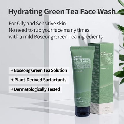 Benton Deep Green Tea Cleansing Foam 120G - Pore Tightening And Cleansing Face Cleanser For Oily And Sensitive Skin - Image 3