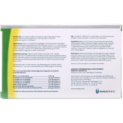 Immiflex Complete Immune System Booster With 450Mg Beta Glucans Vitamin D C E A Zinc Selenium And Folic Acid 30 Veg Capsules 30 Count