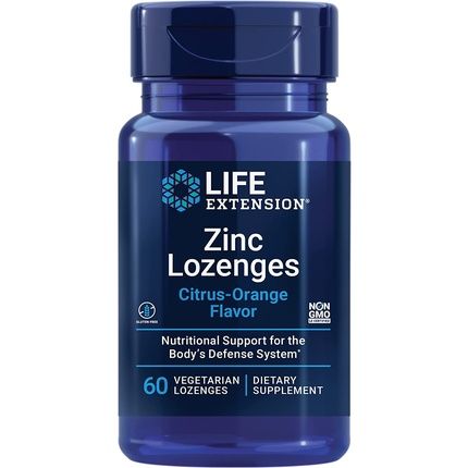 Life Extension Zinc Lozenges Citrus-Orange Flavor For Healthy Protein Synthesis & Immune Health 60 Vegetarian Lozenges