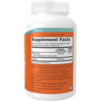 Now Magnesium Inositol Relax Nervous System Support Fizzy Lemonade Flavor 16Oz - Image 3