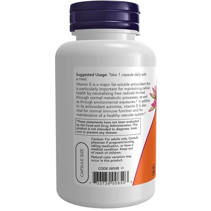 Now Foods Dry E400 D Alpha Tocopheryl 100 Vegetarian Capsules - Image 3