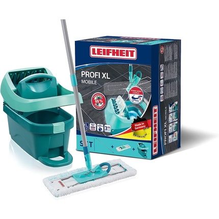 مجموعة ممسحة ودلو Leifheit Profi Xl ديلوكس 42 سم، ممسحة أرضية كبيرة، رأس ممسحة من الألياف الدقيقة سهلة التوجيه ودلو عصارة Profi مع بكرات باللون الفيروزي